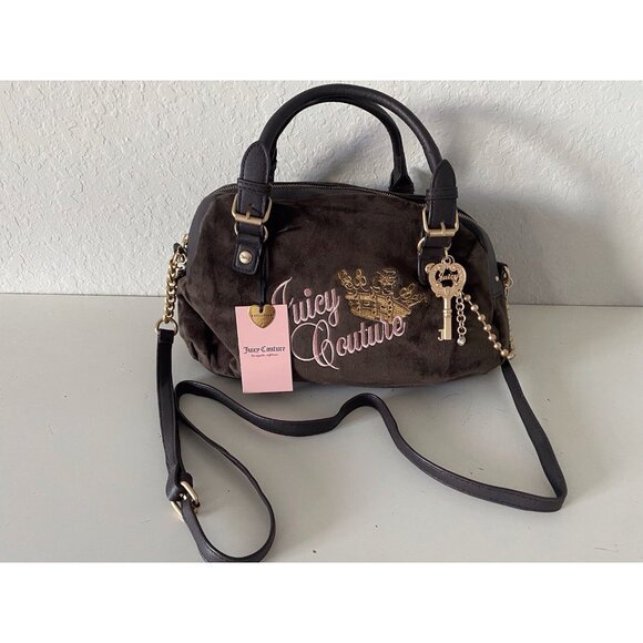 Juicy Couture The Key To Juicy Satchel Crossbody Chocolate Velvet Charm NEW - Picture 1 of 15